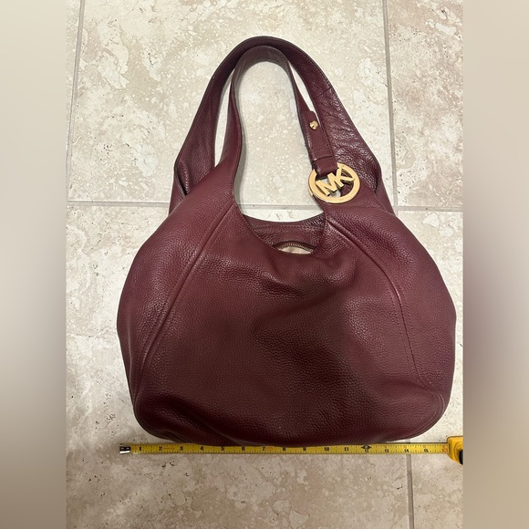 Michael Kors Fulton Wine Pebble Leather Shoulder Bag - Picture 7 of 7